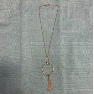 Gold Toned Long Necklace with Tassel 16" Long